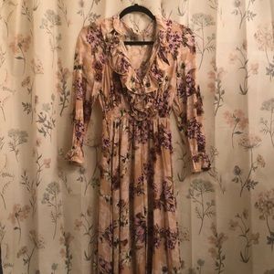 Retro Floral Ruffle 70s Style Maxi Dress